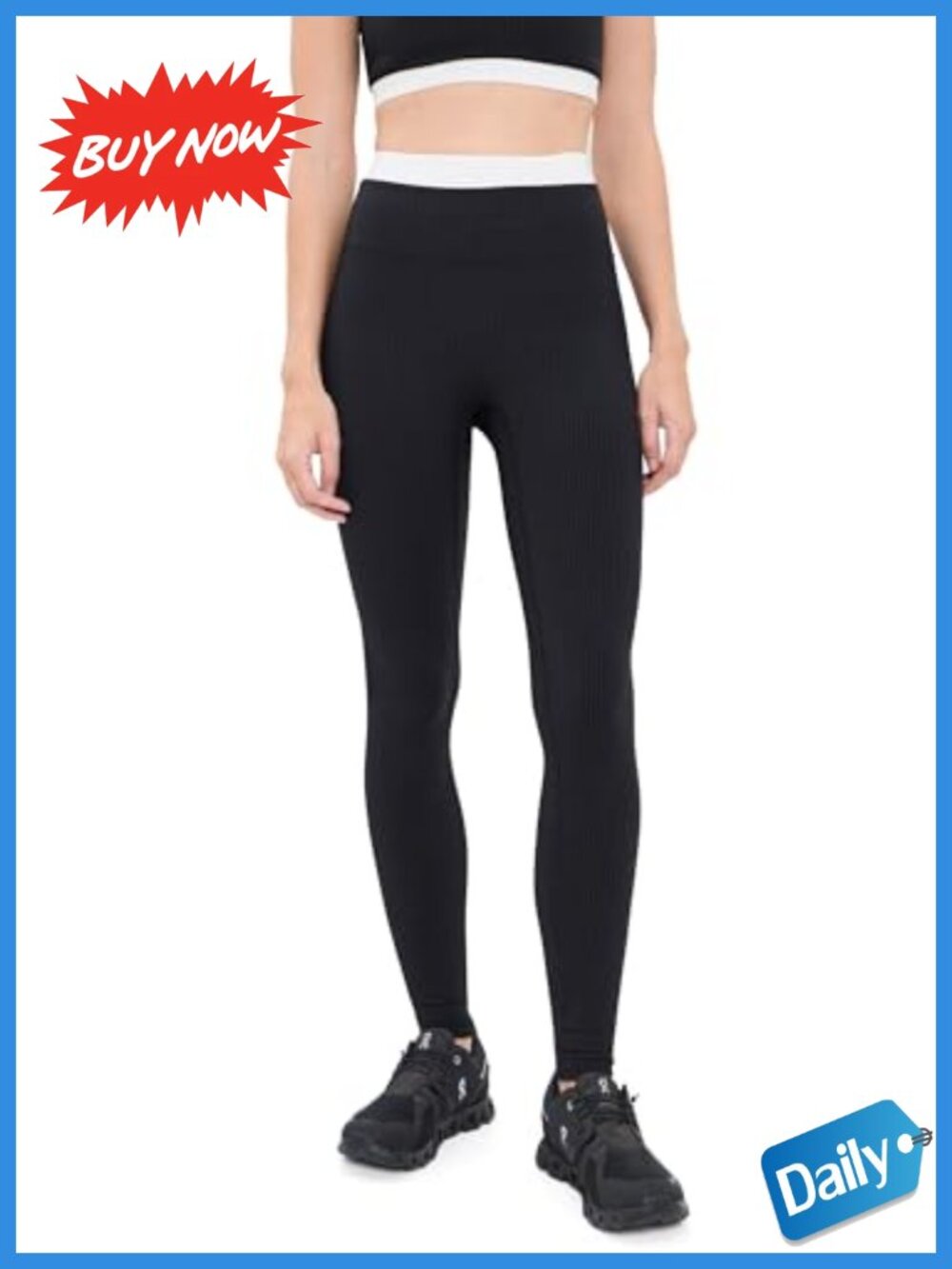 Ribbed Layered Full Length Leggings High Rise Stretch Yoga